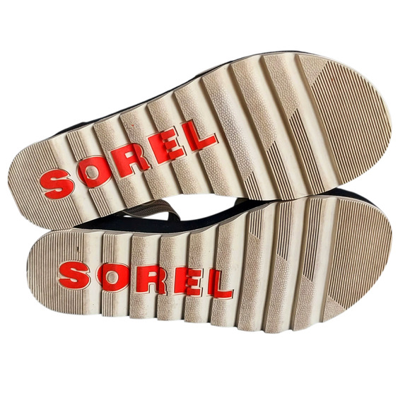 Sorel Cameron Platform Wedge Women's Sandal Elastic Ankle Strap Black Cream Sz 6 - Picture 9 of 11